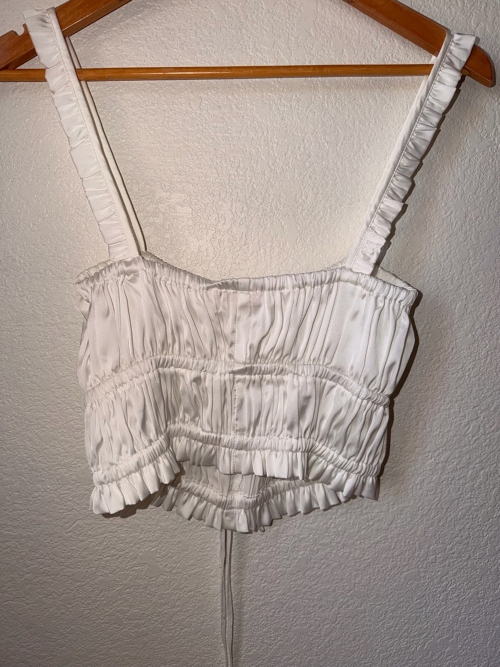 White Ruffled Drawstring Crop Tank - Picture 3 of 4